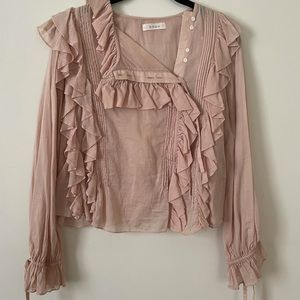 Doen Dusty Pink Ruffle Blouse with Button Closure